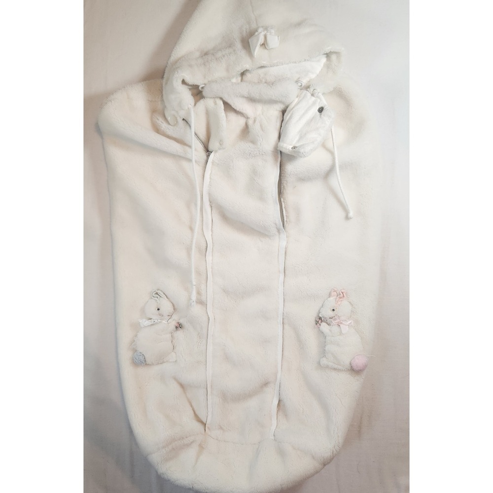 Vintage Lacasse‎ Fiset Quebec Baby Bunting Bag Faux Fur Bunny Cream Sleep Sack